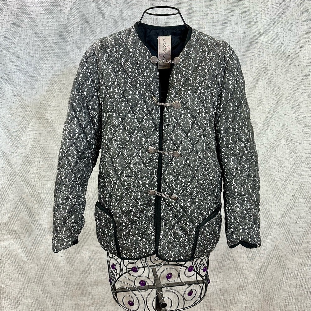 Vintage excel garment minneapolis quilted grey jacket with metal buttons size M